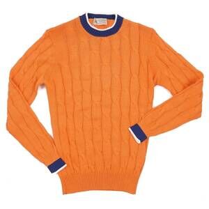 NEW LUIGI BORRELLI NAPOLI men's cable knit cotton sweater in citrus orange